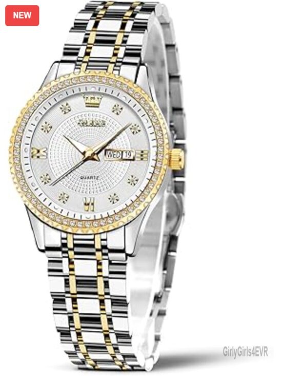 Women\'s Analog Quartz Watch with Day Date Diamond Crystal Two Tone Stainless main image 7
